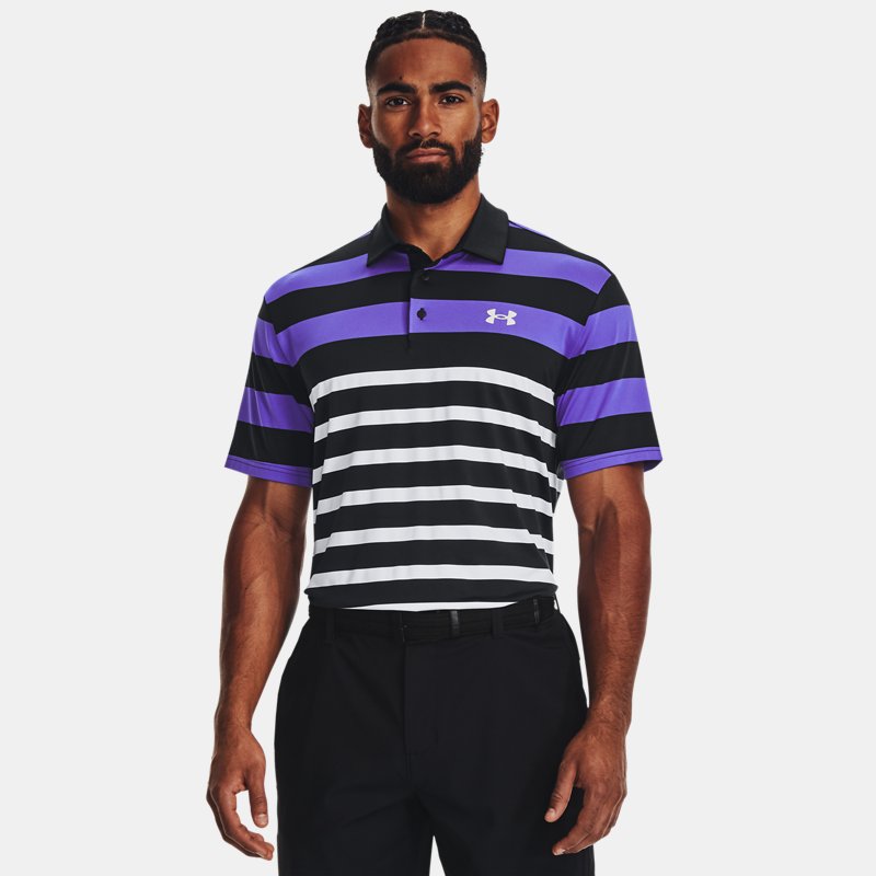 Herenpolo Under Armour Playoff 3.0 Stripe Zwart / Electric Purper / Wit L